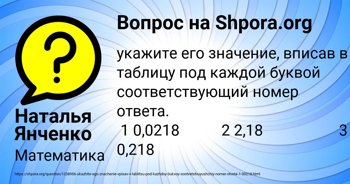 Картинка с текстом вопроса от пользователя Наталья Янченко