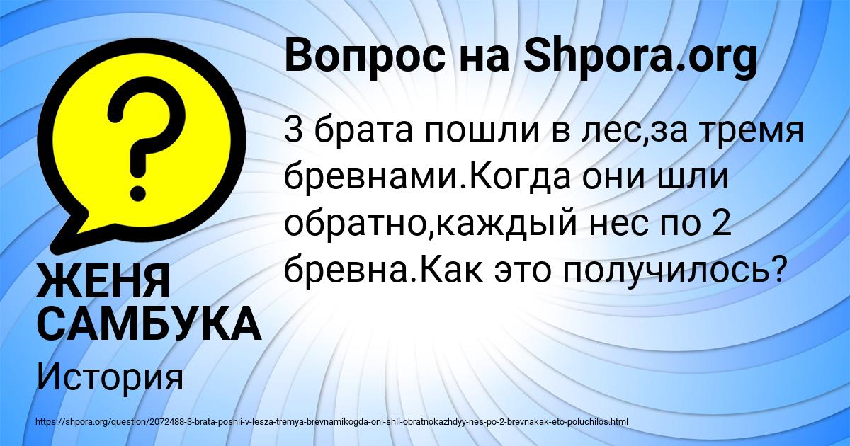 Картинка с текстом вопроса от пользователя ЖЕНЯ САМБУКА