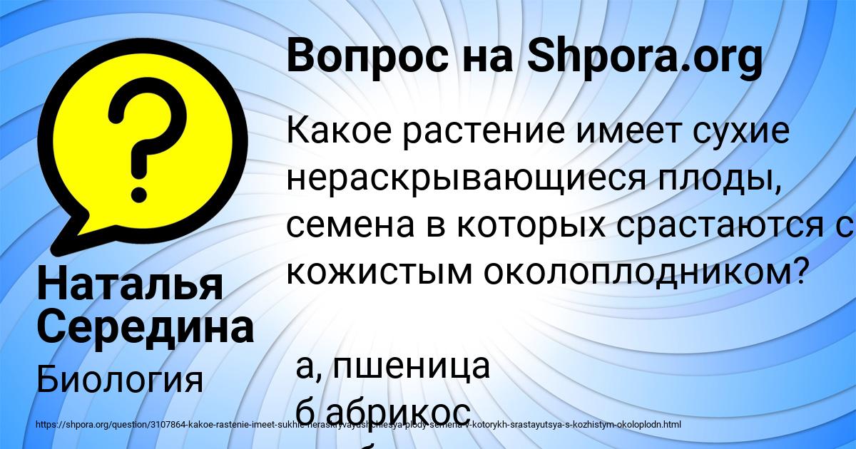 Картинка с текстом вопроса от пользователя Наталья Середина