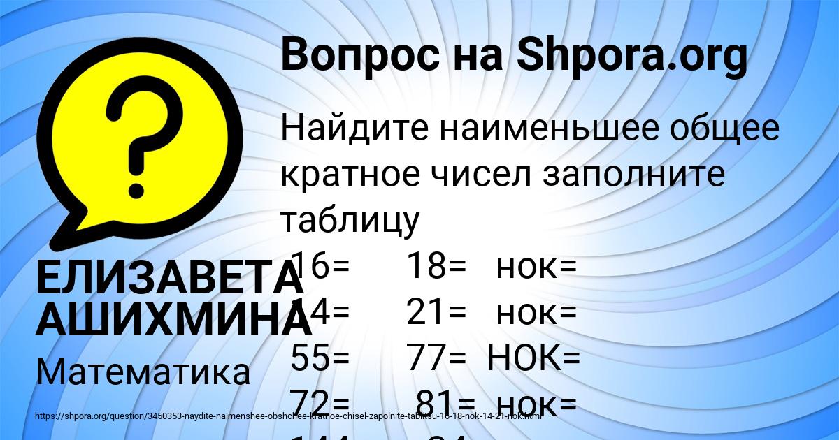 Картинка с текстом вопроса от пользователя ЕЛИЗАВЕТА АШИХМИНА