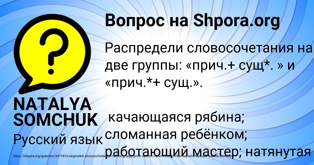 Картинка с текстом вопроса от пользователя NATALYA SOMCHUK