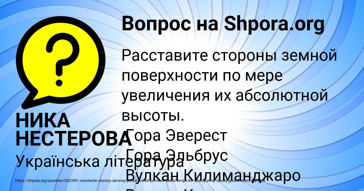 Картинка с текстом вопроса от пользователя НИКА НЕСТЕРОВА