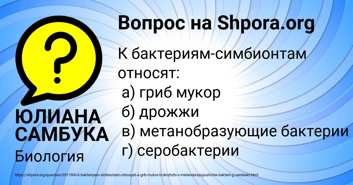 Картинка с текстом вопроса от пользователя ЮЛИАНА САМБУКА
