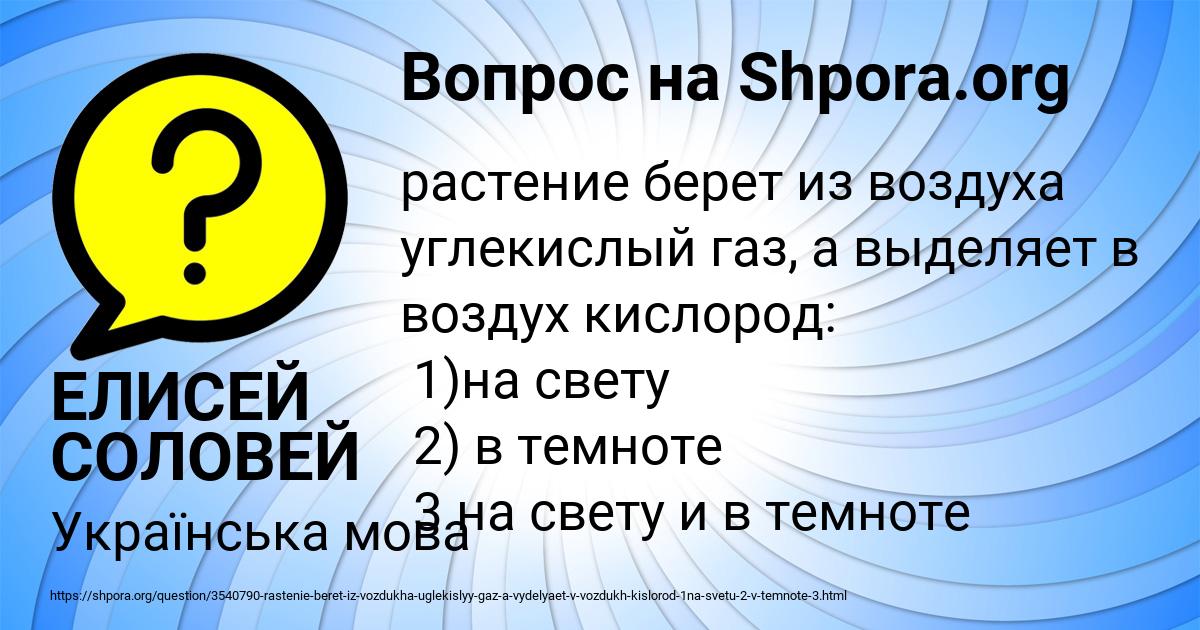 Картинка с текстом вопроса от пользователя ЕЛИСЕЙ СОЛОВЕЙ