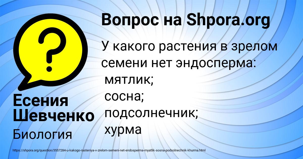 Картинка с текстом вопроса от пользователя Есения Шевченко