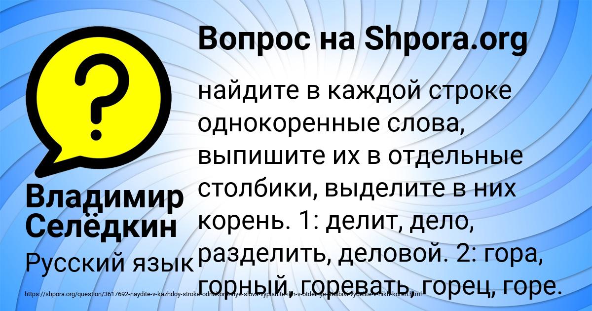 Картинка с текстом вопроса от пользователя Владимир Селёдкин