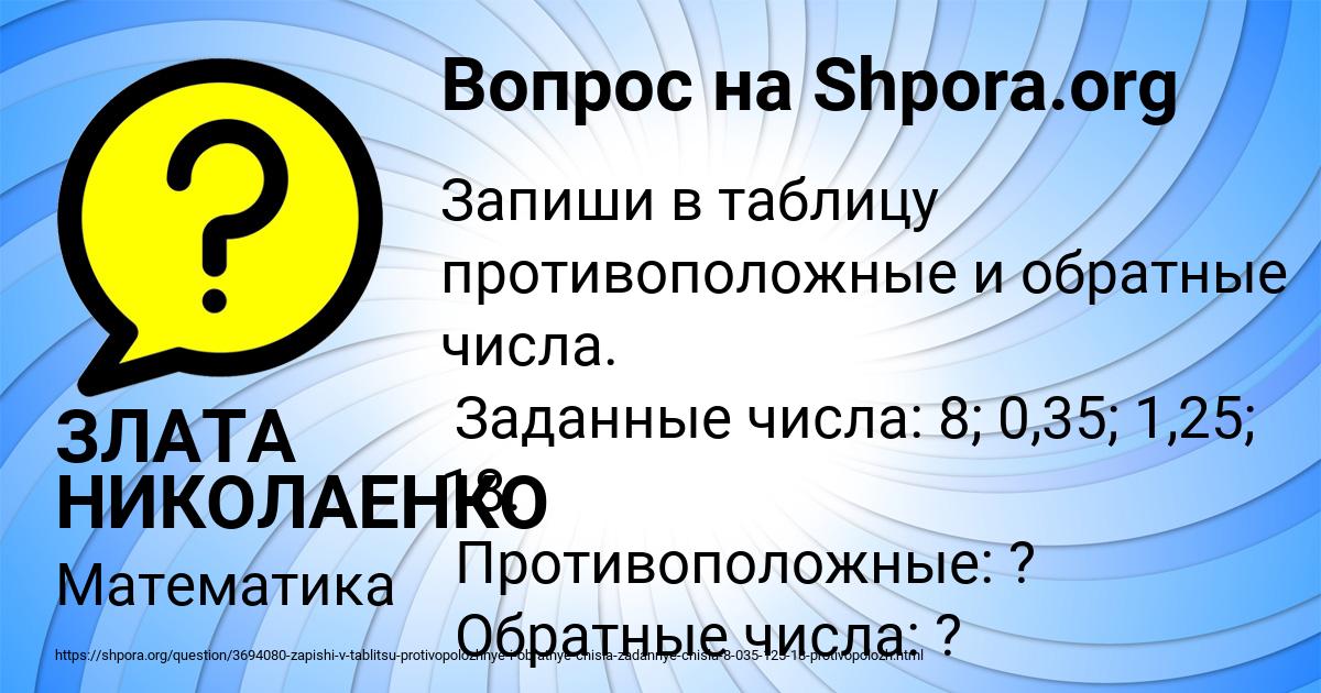 Картинка с текстом вопроса от пользователя ЗЛАТА НИКОЛАЕНКО