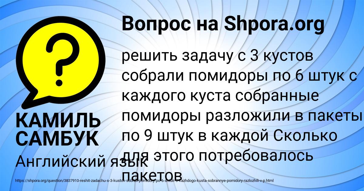 Картинка с текстом вопроса от пользователя КАМИЛЬ САМБУК