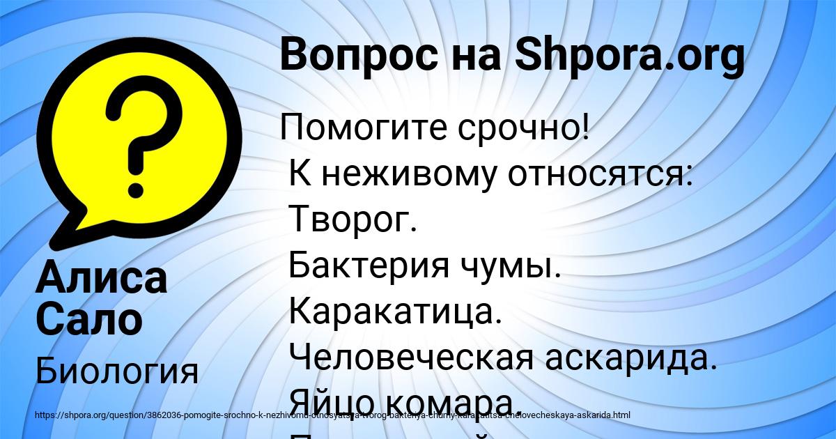 Картинка с текстом вопроса от пользователя Алиса Сало