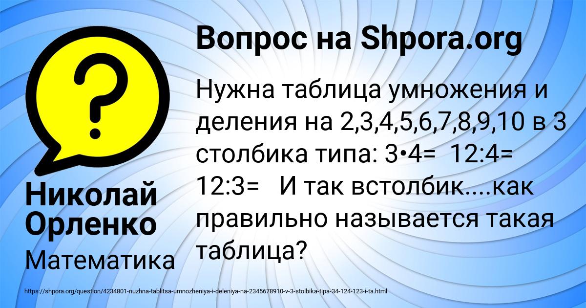 Картинка с текстом вопроса от пользователя Николай Орленко