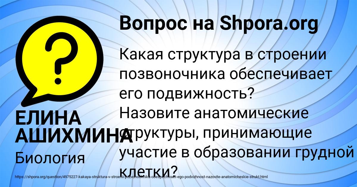 Картинка с текстом вопроса от пользователя ЕЛИНА АШИХМИНА