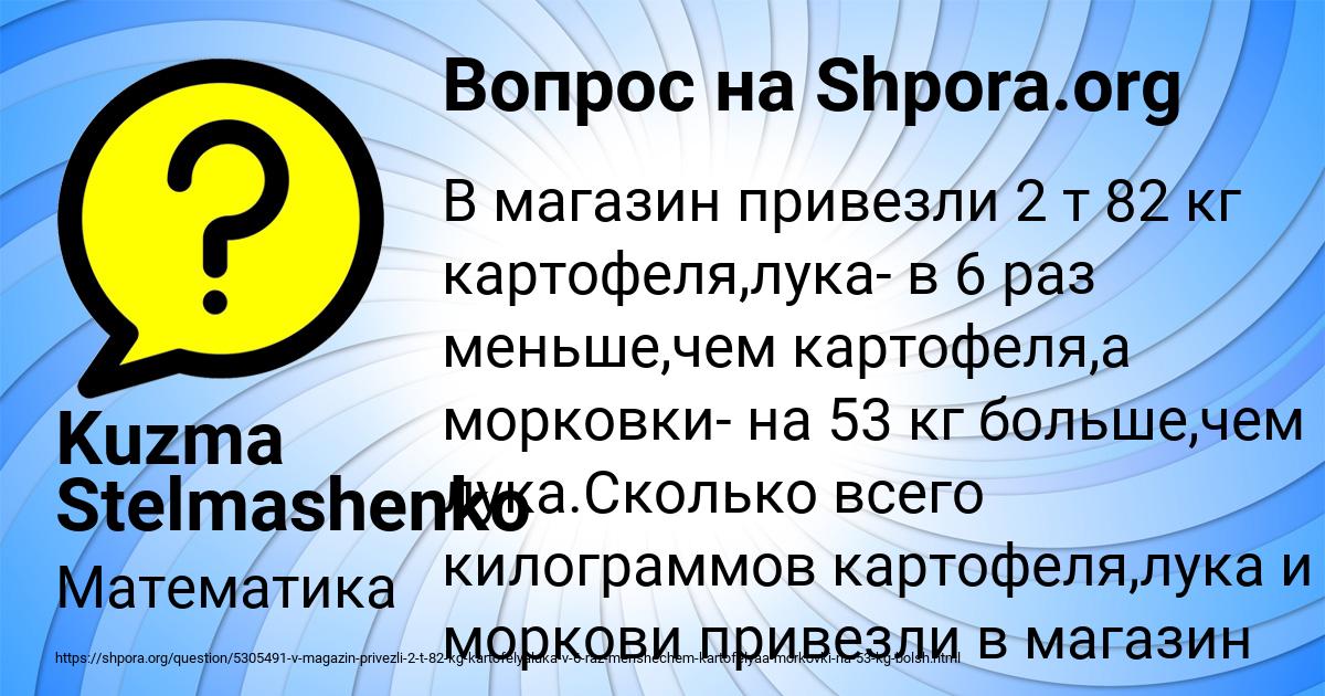 В магазин привезли 280кг картофеля. Продали 80% этого …