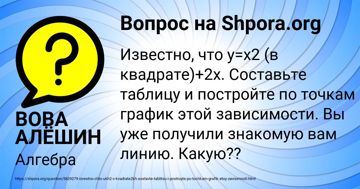 Картинка с текстом вопроса от пользователя ВОВА АЛЁШИН