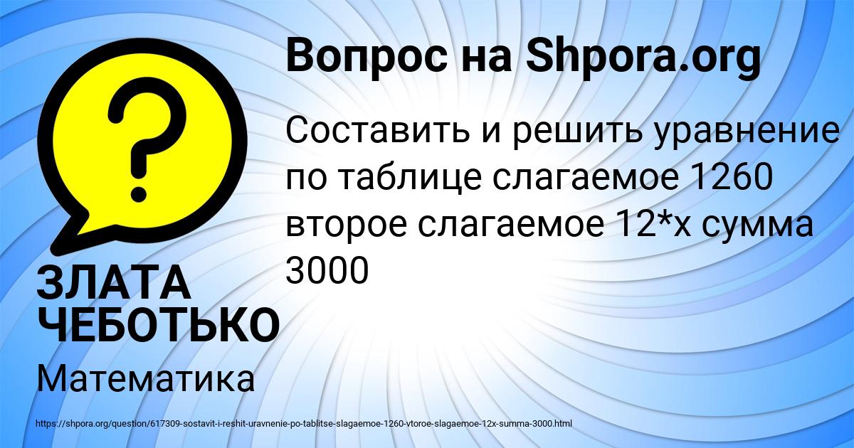 Картинка с текстом вопроса от пользователя ЗЛАТА ЧЕБОТЬКО