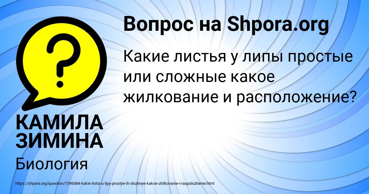 Картинка с текстом вопроса от пользователя КАМИЛА ЗИМИНА
