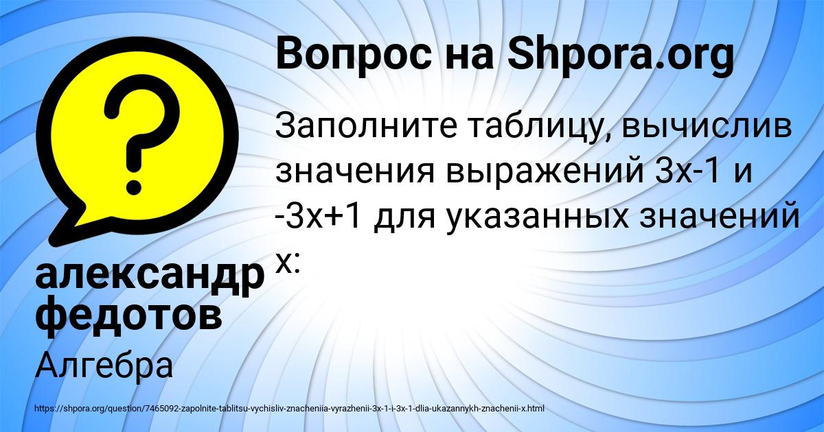 Картинка с текстом вопроса от пользователя александр федотов