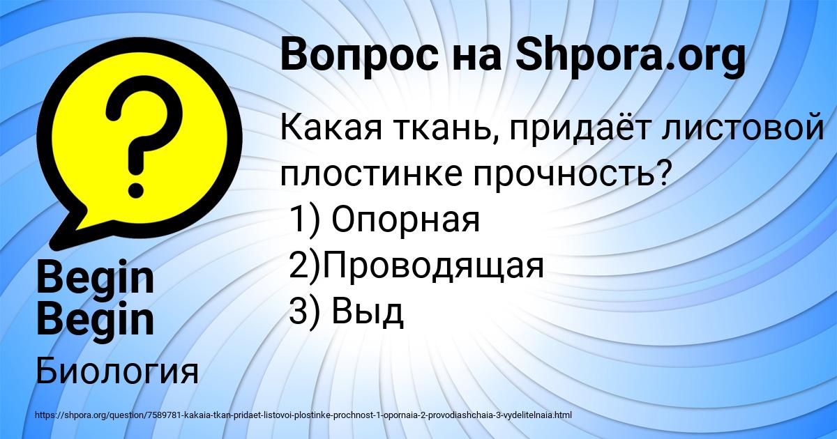 Картинка с текстом вопроса от пользователя Begin Begin