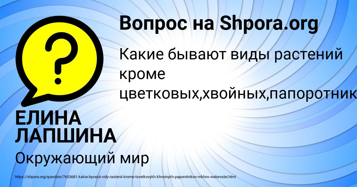 Картинка с текстом вопроса от пользователя ЕЛИНА ЛАПШИНА