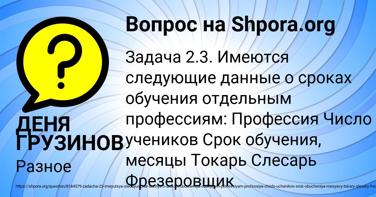 Картинка с текстом вопроса от пользователя ДЕНЯ ГРУЗИНОВ